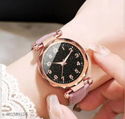 Fashion Female Rose Gold Color Case Peach Leather Strap Stylish Girls Watch for Women Starry Black Dial Quartz Watch Simple Ladies Watches Watch Foe Women Black Colour Watch For Girls Under 100