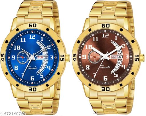 Day n Date Men Stylish Analog Latest Watches Combo - Set of 2 - GOLD-4-AND-GOLD-18