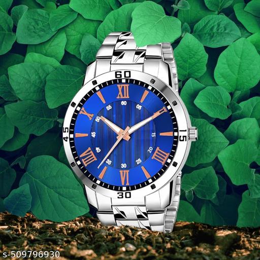 Letest Trendy Luxe Blue  Dial Analog Roman Numeral Watch with Sleek Metallic Strap watch for Men's & Kids