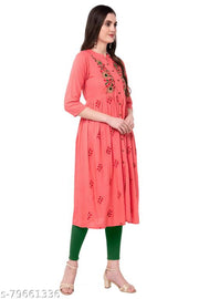 JANAKNANDINI CRAFTS  WOMENS RAYON WHITE PATCH STYLE STRAIGHT EMBROIDERED KURTI