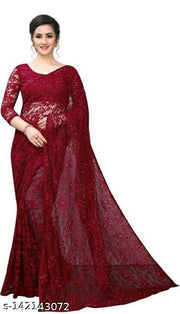 Brasso Net Maroon Saree With Blouse