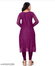 Woman self design A- line Silk net kurtis