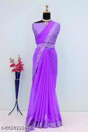 lavender georgette saree belt saree with sequnce work with unstich blouse