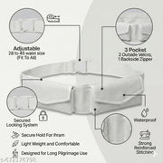 Ihram Ahram Ehram Belt for Men Hajj & Umrah | White Waterproof Polyester Waist Belt | Adjustable 28–45 Inch | 2 Velcro & 1 Zipper Pocket | Al-Harmain