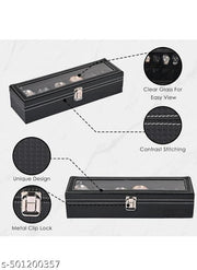 Watch Box Holder Case in 6 slots  Black Rexine & Black velvet (Black, case 6 Watches)