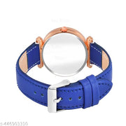 Skoal Analog Round Black Dial ALPHABET S Design Stylish Blue Leather Strap Classic Design Fancy Wrist Watch for Women and Girls, Pack of 1 - ALPHA-S-GEN-RG-BLU-L