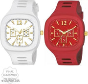 New Watch Combo Of White and Red Square Dial with  Strap Watch