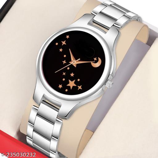 BOLUN Bolun Black Eid Ka Chand Dial Metal Silver Belt Girls watch