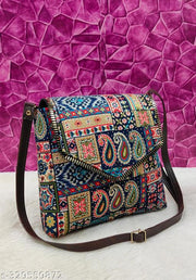 Classic Women Blue PU sling bag/Cotton Fabric sling bags for women/Full handwork bag/Party wear and wedding bag for women