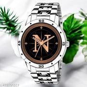 Sky Mart  Analog Round Black Dial ALPHABET N Design Stylish Silver Stainless Steel Strap Classic Design Fancy Wrist Watch for Men and Boys, Pack of 1 - ALPHA-N-AVO-SIL-STL