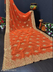 Attractive Heavy Fox Georgette Embroidery Work With Stone Work Saree