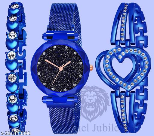 12 Diamond Analog fancy looking latest designed Black Dial Magnet Black Watch for Women or Girls and Watch for Girls or Women