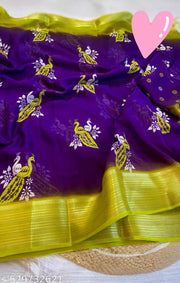 Peacock design,moss chiffon saree with jacquard border, great combination of traditional and party wear