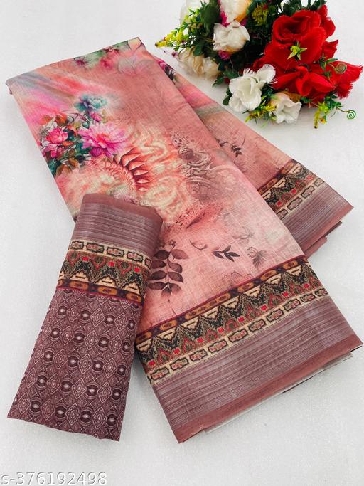 COTTON LILAN DIGITAL PRINTED SAREE
