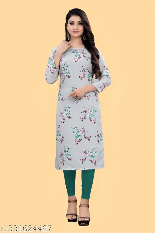 Women's and Girls Crepe Aline Straight Cut Kurti