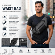 Premium Waist Bag for Men | Multi Pocket Fanny Pack | Adjustable Sling Pouch | Water Resistant Travel Belt Bag | Chest Crossbody