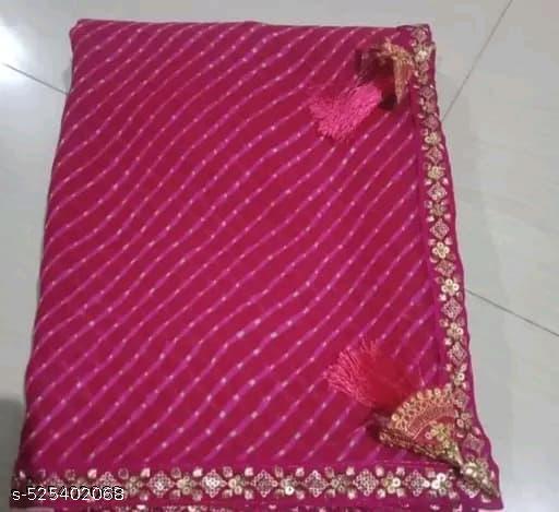 Georgette lehriya saree with fancy lace and blouse