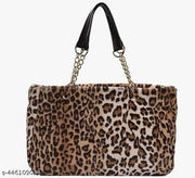 Women's Faux Fur Tote Purse Furry Leopard Large Capacity Shoulder Bag Satchel Handbag