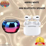 Airpro True Wireless Bluetooth Earphones with 30 Hours Playtime & Compatible for all Smartphones (White) + Mini Bluetooth Speaker Any Random Colour - COMBO