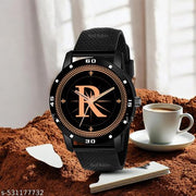 Peehu    Analog 9097 Watches Round Black Dial R Design Stylish Black PUU Strap Classic Design Fancy Wrist Watch for Men and Boys, Pack of 1 - A07ZALPHA-R-AVO-BLK-SFR