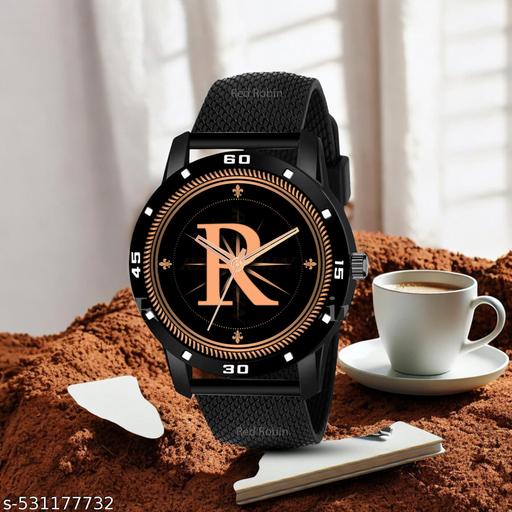 Peehu    Analog 9097 Watches Round Black Dial R Design Stylish Black PUU Strap Classic Design Fancy Wrist Watch for Men and Boys, Pack of 1 - A07ZALPHA-R-AVO-BLK-SFR