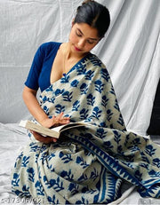 JAIPURI, BAGRU HAND BLOCK PRINT PURE SOFT COTTON MULMUL SAREE WITH BLOUSE PIECE