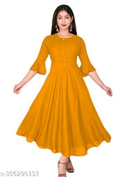 Ultra Fashion Women's Solid Round Flared Bell Sleeves Kurti