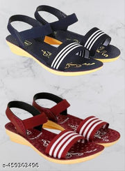 Hiyaga Red and Black Sandals for Women/Girls Pack of 2
