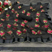 embroidery work net fabric saree