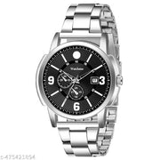 Silver Stainless Chain Black Dial Date Funvtion Men’s & Boy’s Analog Watch