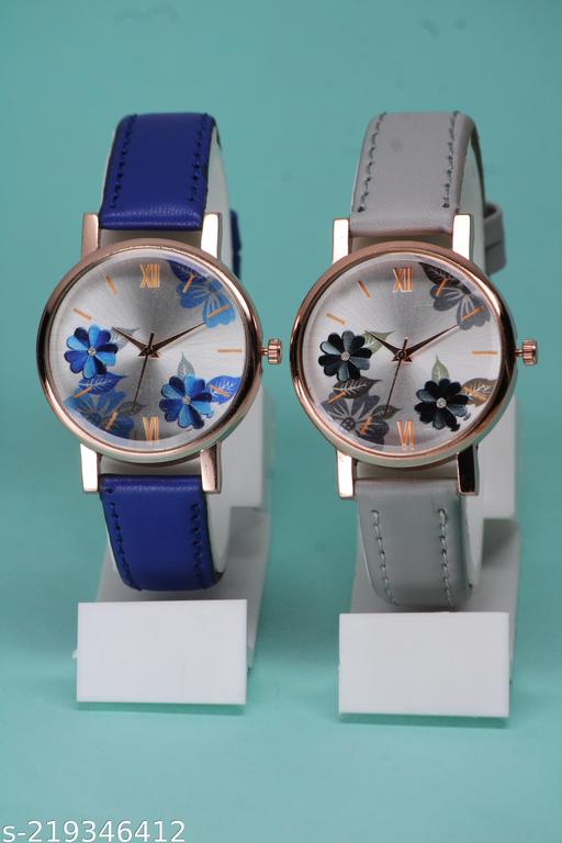 Fancy Flower Design Lather Belt Analog Watch For Womens & Girls