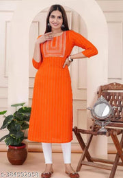 Aisha embroidery orange printed kurti