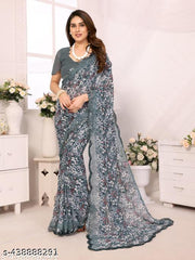 Women's Floral Printed Party Wear Trending Georgette Saree New Collection