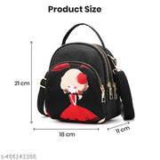 SYGA Women's Mini Backpack - Multi-Purpose Shoulder Bag with Girl Pattern (Black)