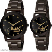 Skylark Black Hubby & Wifey Couple watch Dial Stainless Steel Chrome Plated Analog watch Analog Watch - For Couple