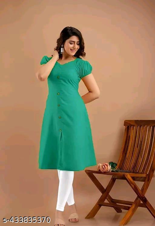 Women's&Girl's "Rayon"  Fashionble v-neck with puff sleeb  stylish kurti(aquablue)