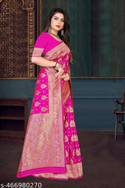 Women's Zari Border Banarasi Saree with Blouse Piece