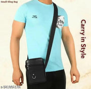Premium Black Synthetic Leather Crossbody Side Bag for Men