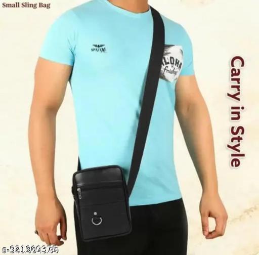Premium Black Synthetic Leather Crossbody Side Bag for Men