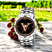 Femeo   Analog 9293  Watches Round Black Dial V Design Stylish Silver Stainless Steel Strap Classic Design Fancy Wrist Watch for Men and Boys, Pack of 1 - A07ZALPHA-V-AVO-SIL-STL