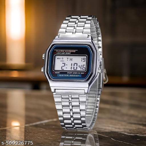 Luxurious Silver Digital Wrist Watch – Stylish LED Watch for Men, Boys & Girls