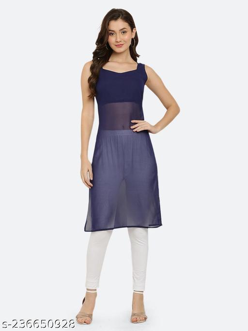 Shimao Women Solid Georgette Sleeveless Straight Kurti