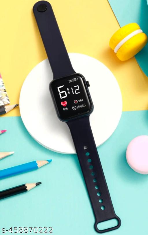 Trending Black Colour Small Led Light Digital Watch for Unisex Kids Boys n Girls