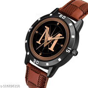 PS WATCHES Analog Round black Dial ALPHABET M Design Stylish brown Strap Classic Design Fancy Watch for Men and Boys, Pack of 1 ALPHABET M-AVO-BLK-BRW-CHL-1