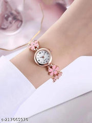 Flower Pattern Analogue Women's or Girls Watch (Rose Gold White)