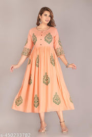 Trendy Rayon Kurti Hand Block Prints, Regular Wear and Party Wear