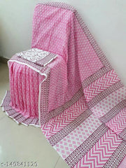Cotton Mulmul Hand Printed Saree With Unstitched Blouse