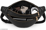 Men’s Stylish Black Sling Waist Bag with Double Zip Compartments | Adjustable Crossbody Travel Bag