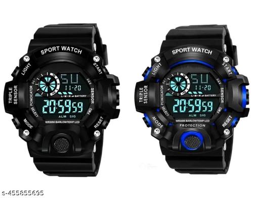Combo Offer For Mens Digital Dial Black Solid Design Strap Multi Functional with Backlight Sports Watch for Men & Boy- Branded and trandy Black Color Strap Waterproof Digital Sports Watch for Men's Kids Watch for Boys Watch for Men Pack of 1