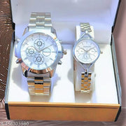 Attractive Silver Stainless Steel couple watch combo party wedding Couple Wedding Gift Combo, Anniversary Gift Combo, Couple Gift set - Men & Women